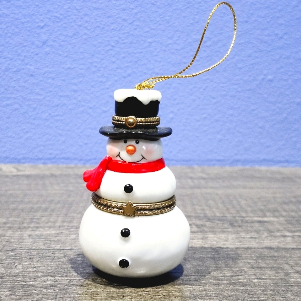 Porcelain Snowman Double Hinged Christmas Tree Ornament Decoration Trinket Box
